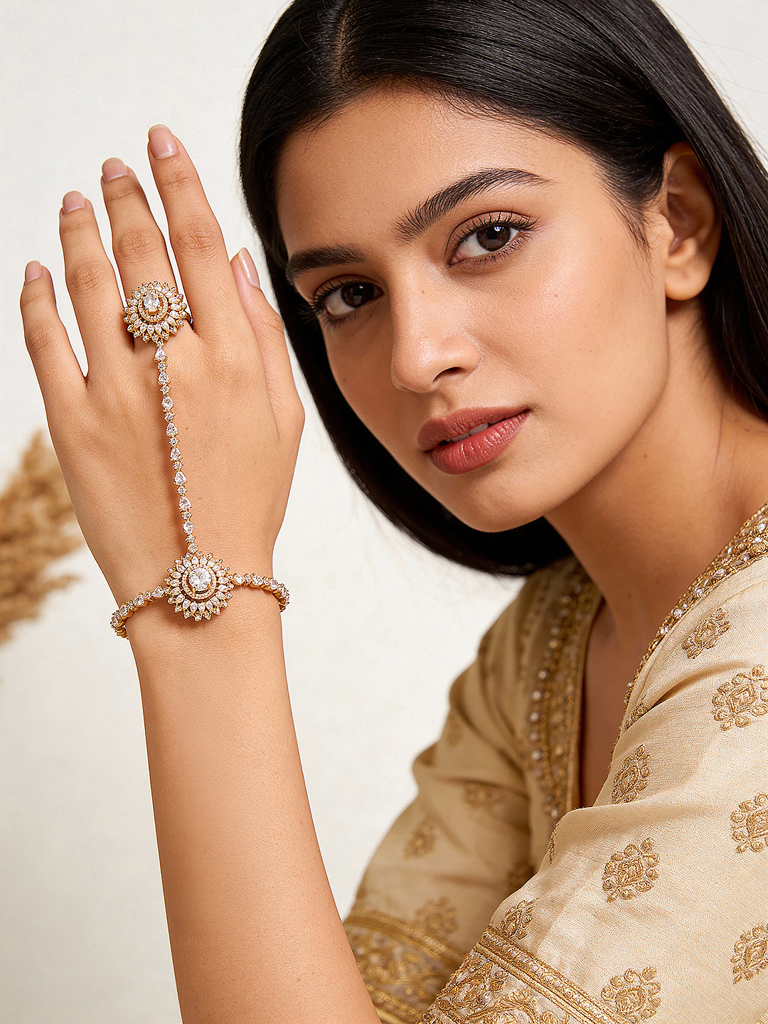 Gold plated AD Zircon Studded Wraparound Trendy Hathphool