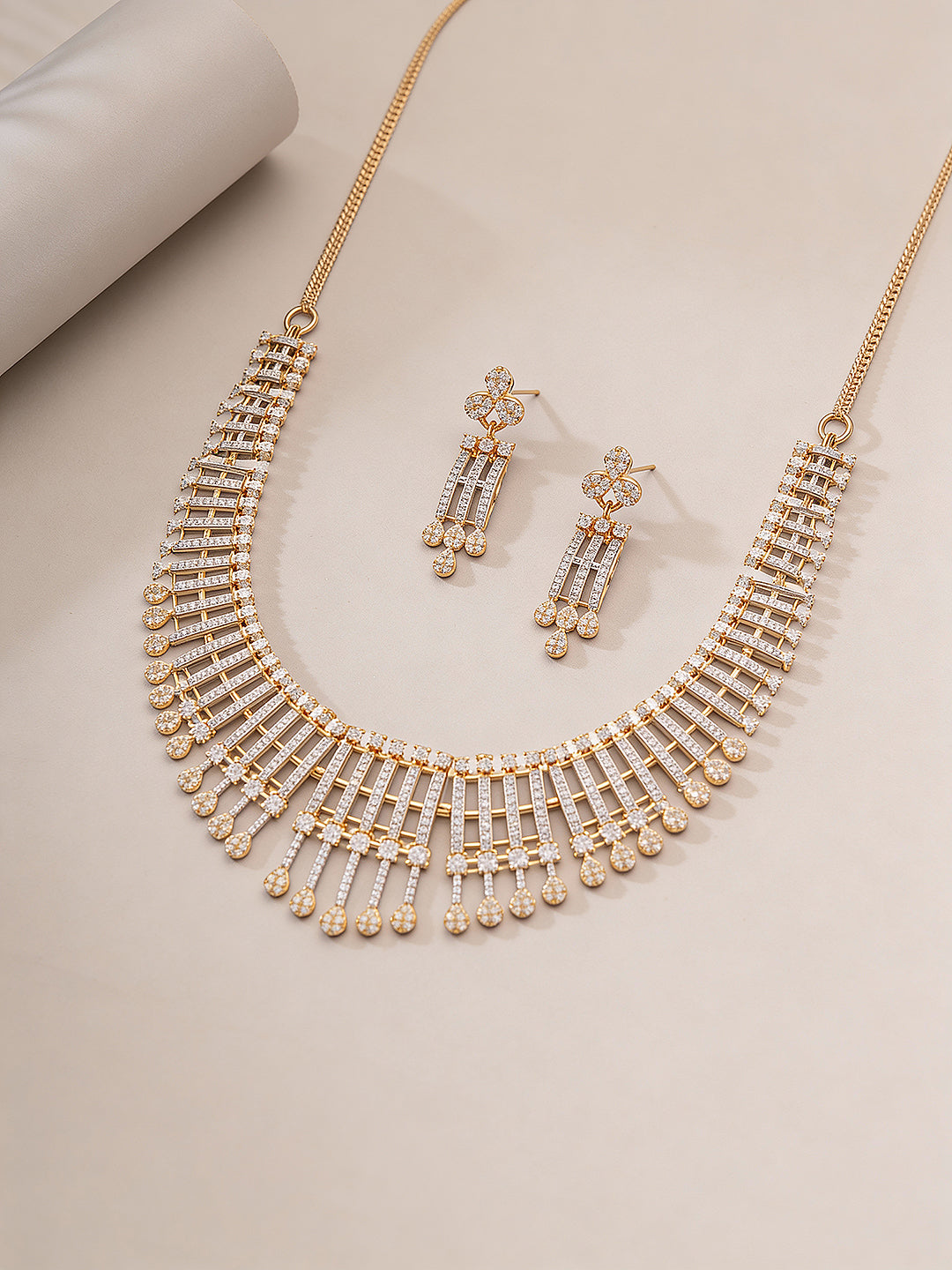 Gold Plated AD Zircon Studded Trendy Bridal Cocktail Jewellery Set