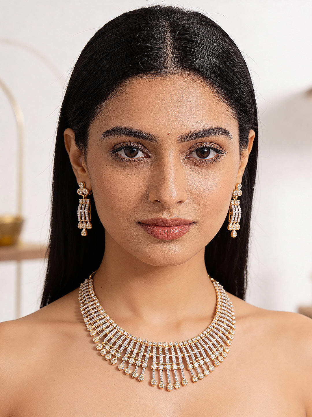 Gold Plated AD Zircon Studded Trendy Bridal Cocktail Jewellery Set