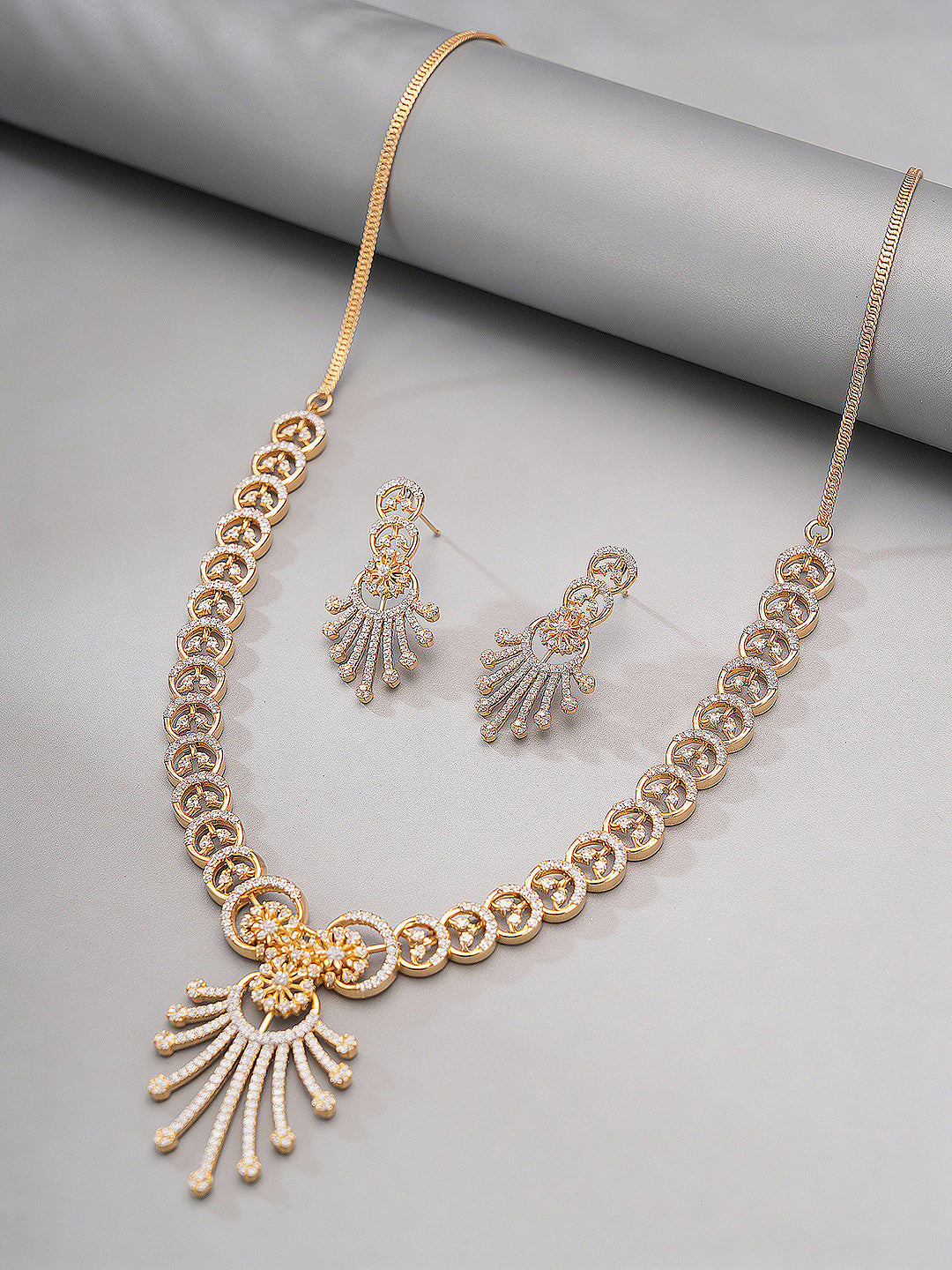 Gold Plated AD Studded Pendant Luxe Jewellery Set