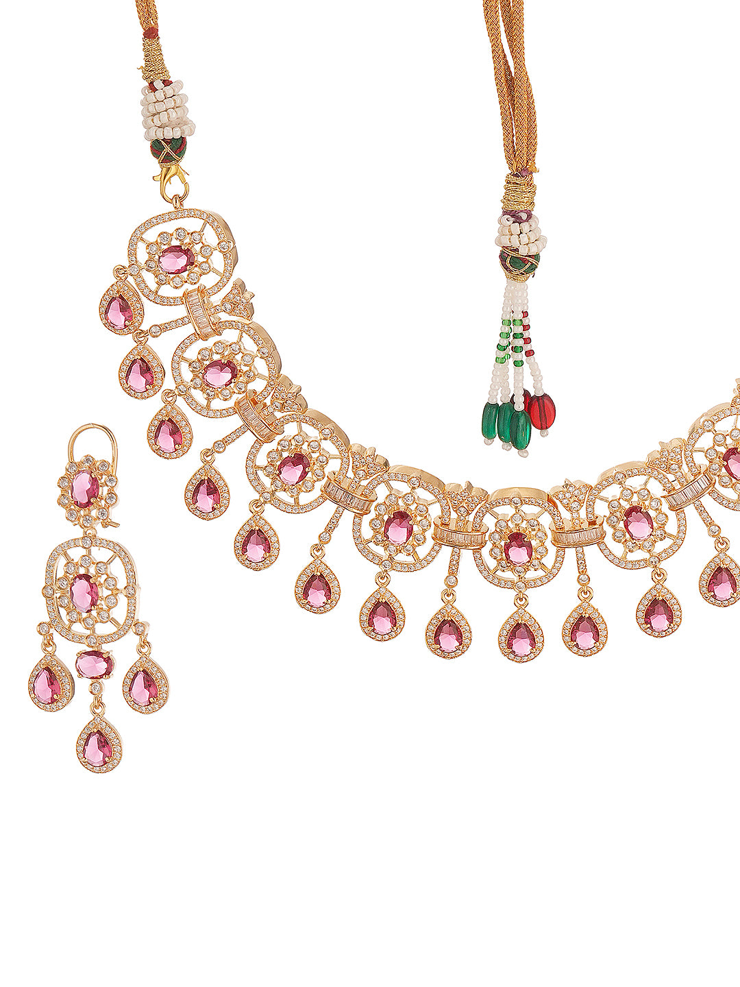 Gold Plated Ruby Red AD Studded Luxe Choker Jewellery Set