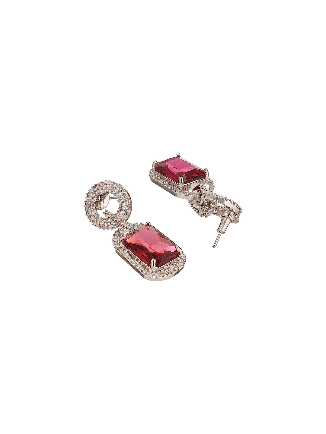 Silver Plated Ruby Red  AD Studded Cocktail Link Jewellery Set