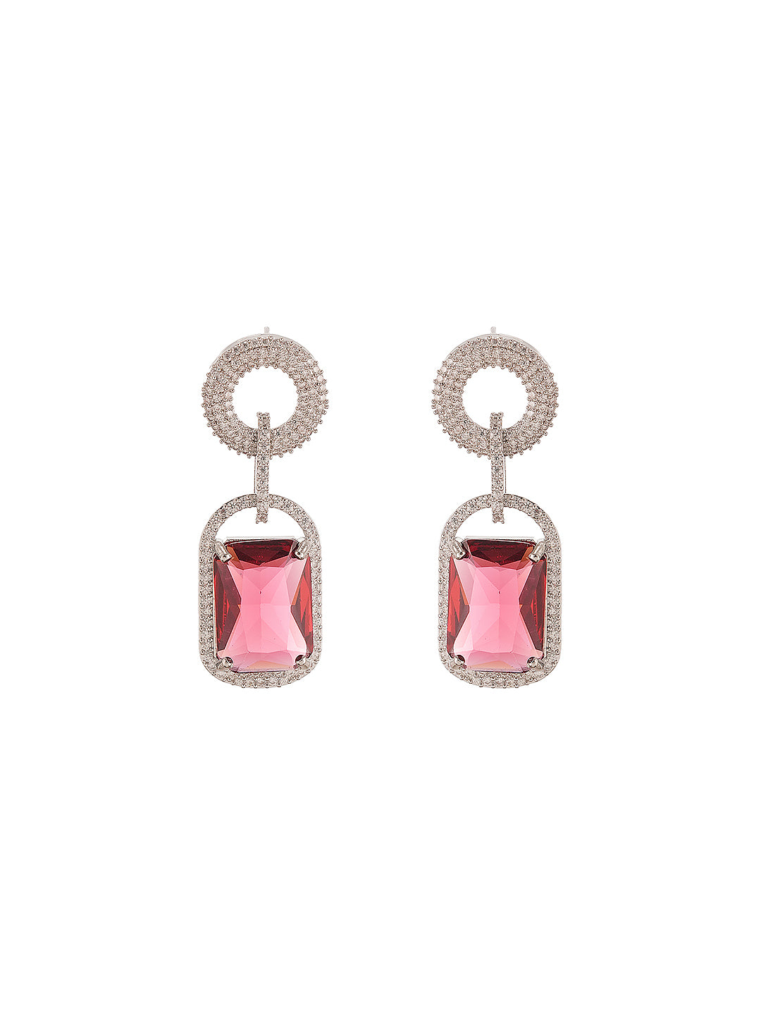 Silver Plated Ruby Red  AD Studded Cocktail Link Jewellery Set