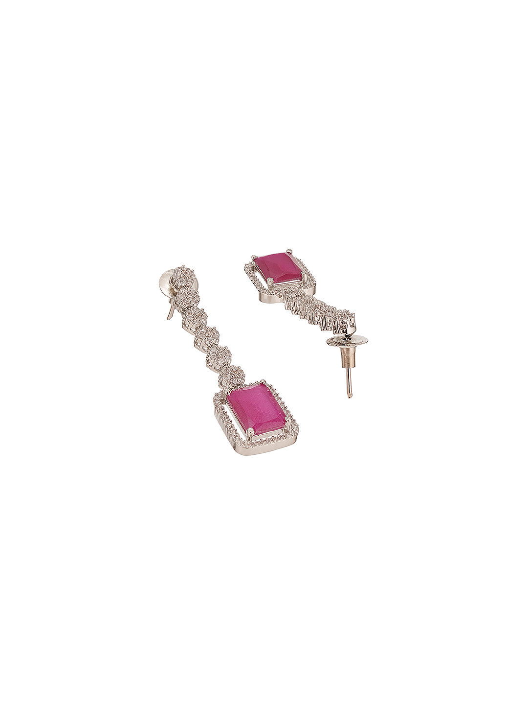 Silver Toned Ruby Red AD Zircon Studded Dangling Cocktail Jewellery Set