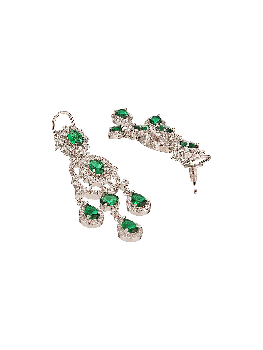 Silver  Plated Emerald Green  AD Studded Luxe Choker Jewellery Set