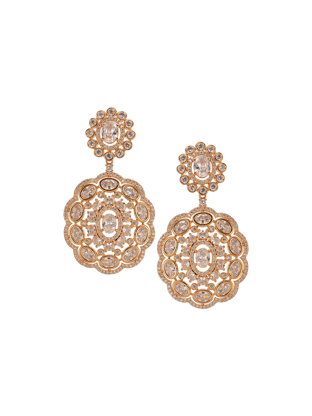 Gold Toned AD Zircon Studded Statement Dangler Drop Earrings