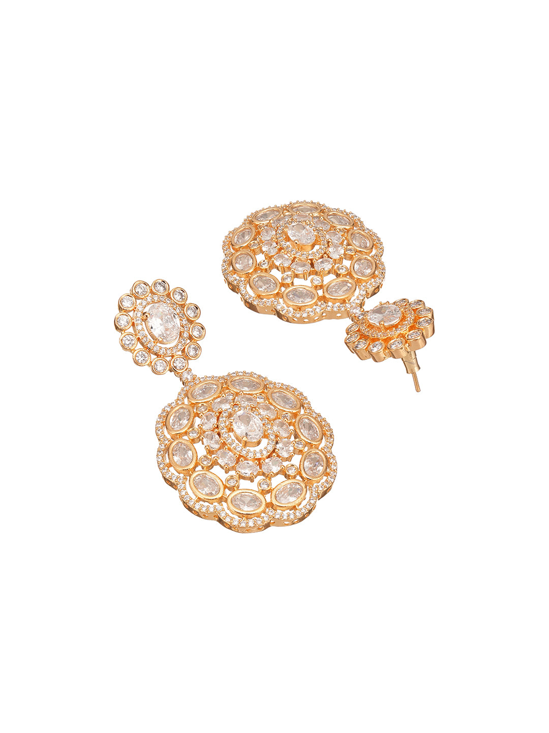 Gold Toned AD Zircon Studded Statement Dangler Drop Earrings