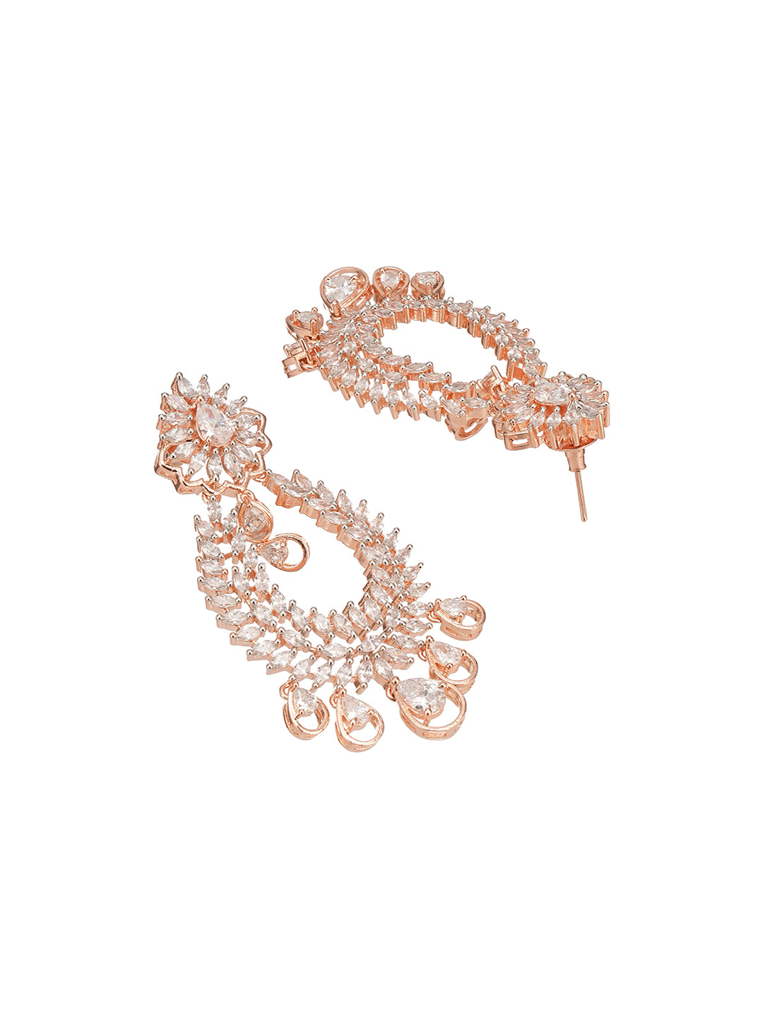 Rose Gold Plated Zircon AD Studded Contemporary Chandbali Drop Earrings
