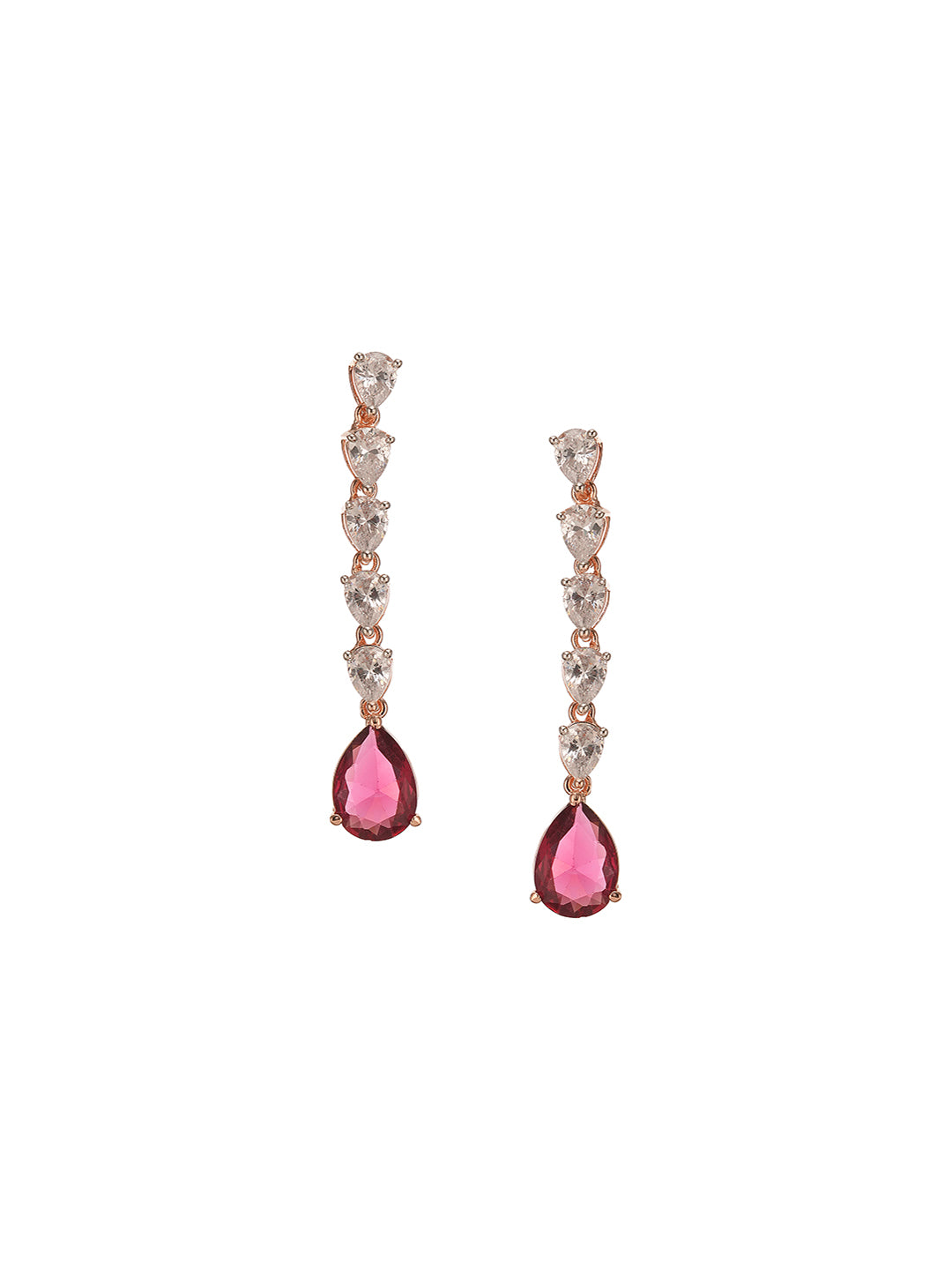 Rose Gold Plated Red Ruby Zircon Minimal Drop Dangler Earrings