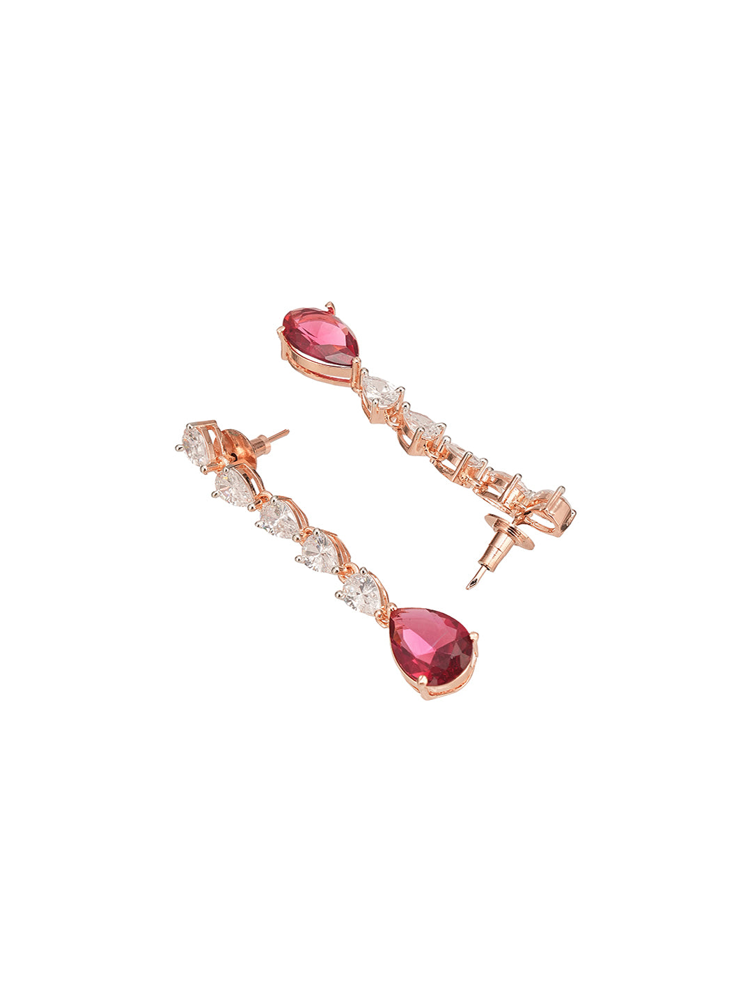 Rose Gold Plated Red Ruby Zircon Minimal Drop Dangler Earrings