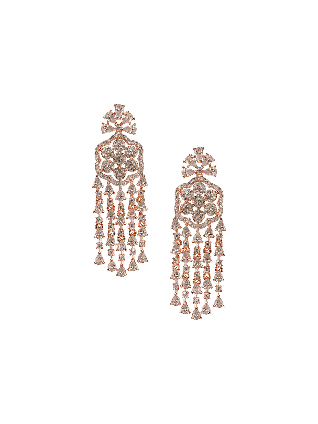 Rose Gold Plated White Zircon AD Embellished Statement Chandbali Earrings