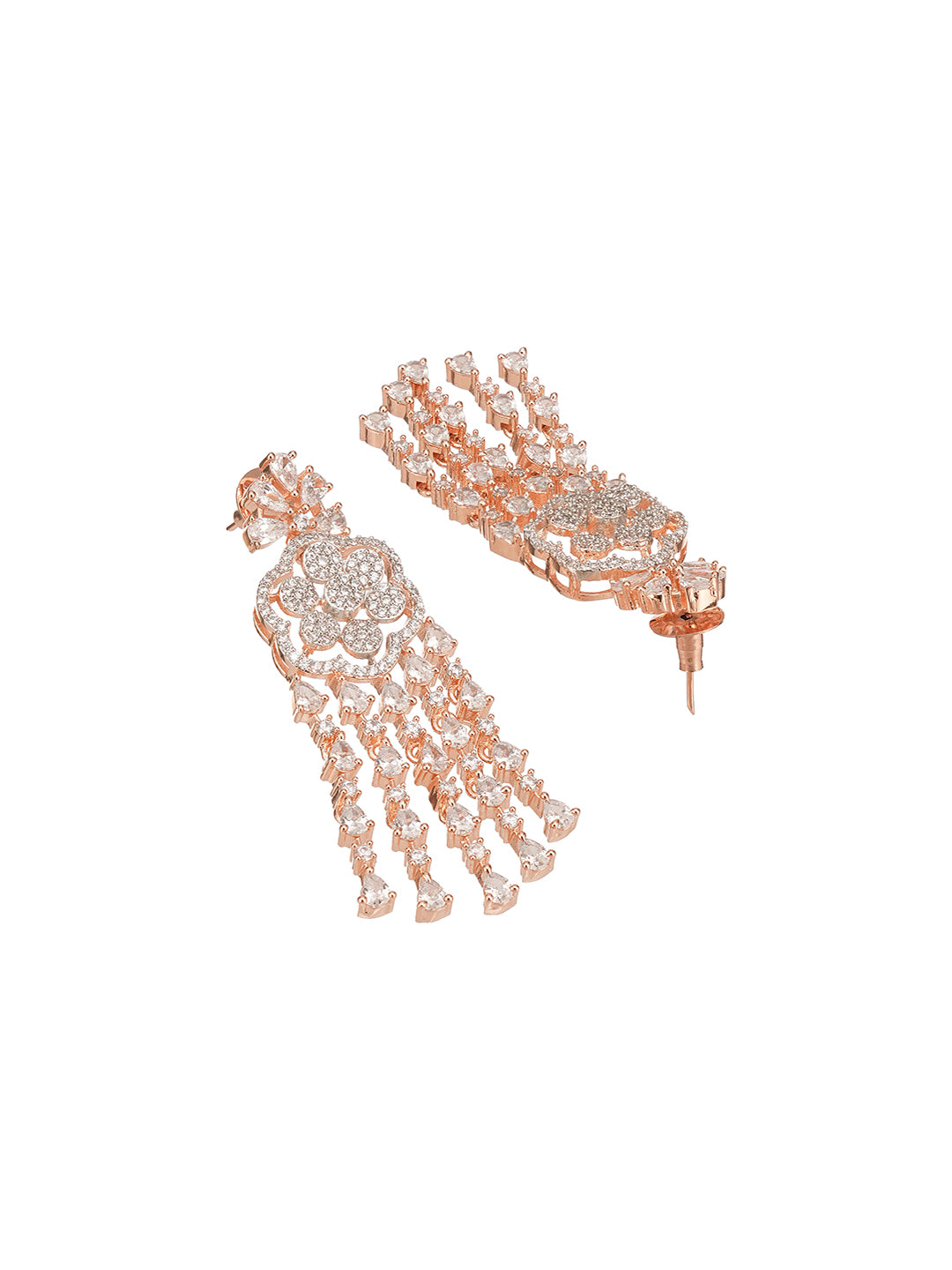 Rose Gold Plated White Zircon AD Embellished Statement Chandbali Earrings