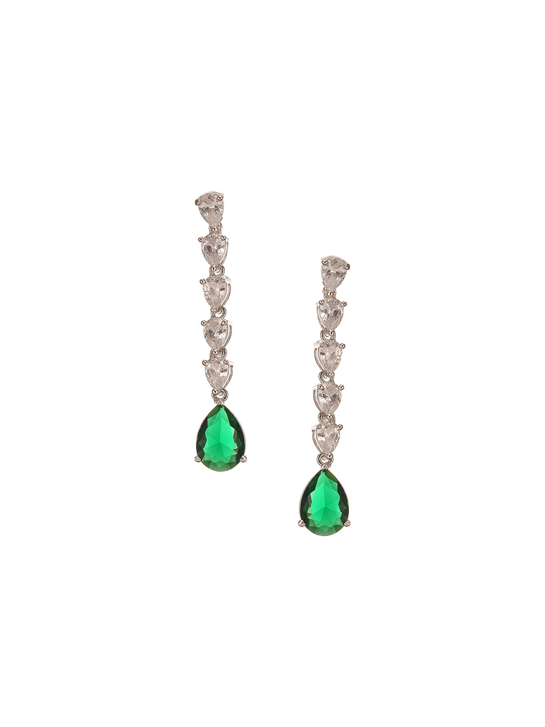 Silver Rhodium Plated Emerald Green Zirconia Designer Bridal Earrings