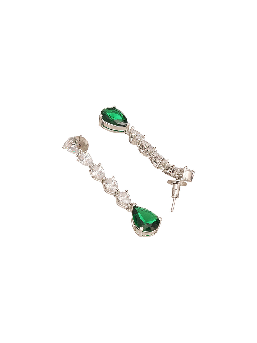 Silver Rhodium Plated Emerald Green Zirconia Designer Bridal Earrings