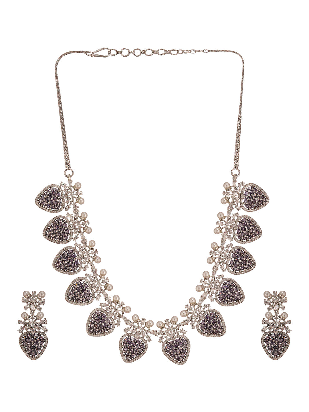 Antique Silver Plated Blue Zircon & Pearl Studded Cocktail Bridal Statement Jewellery Set