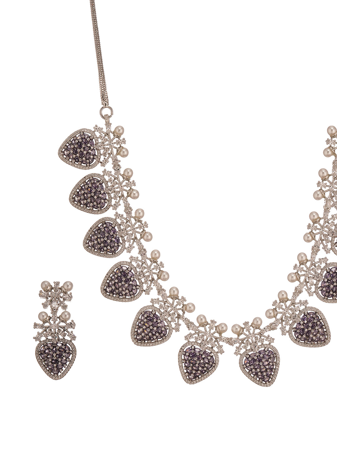 Antique Silver Plated Blue Zircon & Pearl Studded Cocktail Bridal Statement Jewellery Set