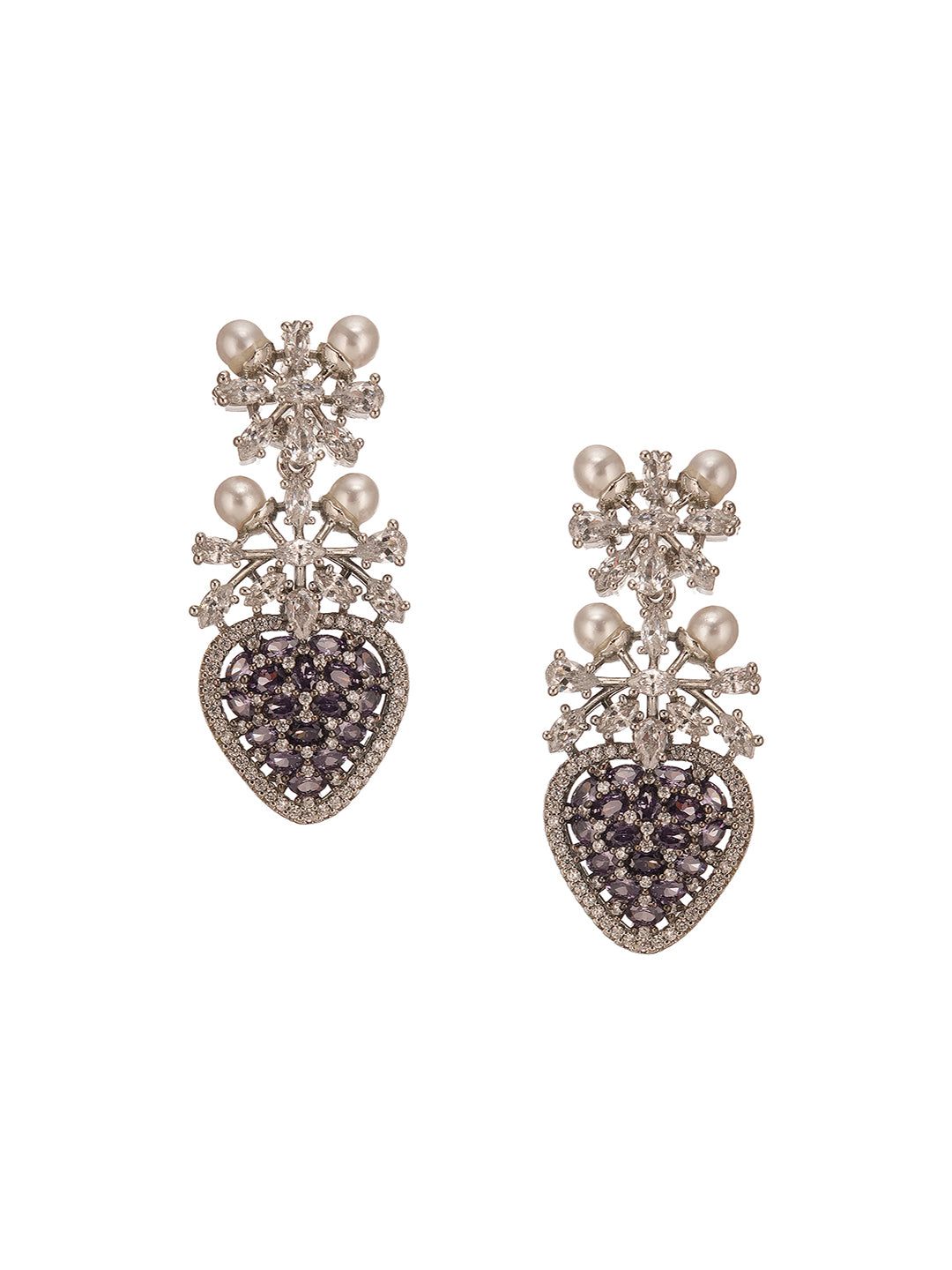 Antique Silver Plated Blue Zircon & Pearl Studded Cocktail Bridal Statement Jewellery Set