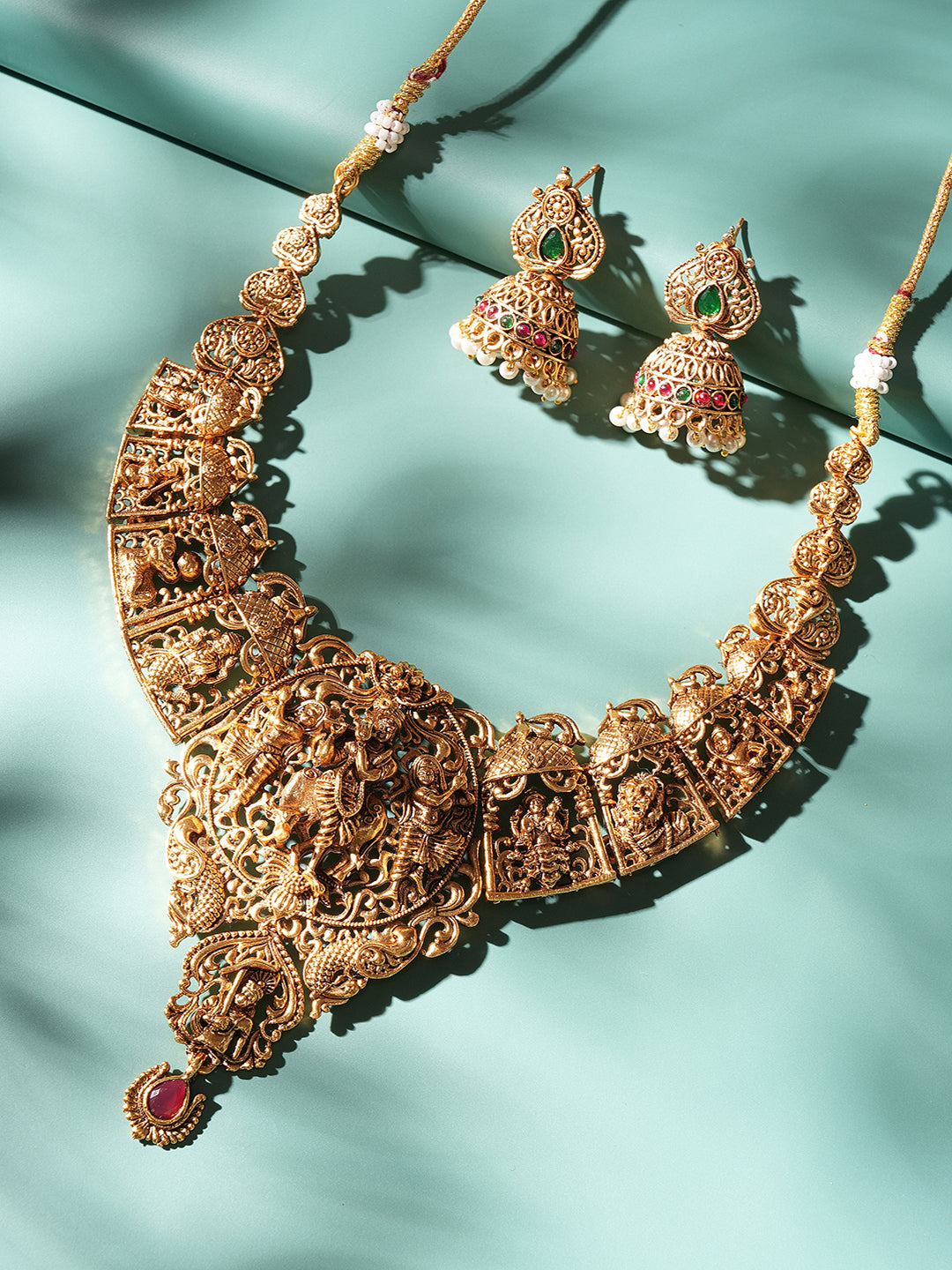 Gold Plated Vishnu Ji Dashavatar Temple Jewellery Set