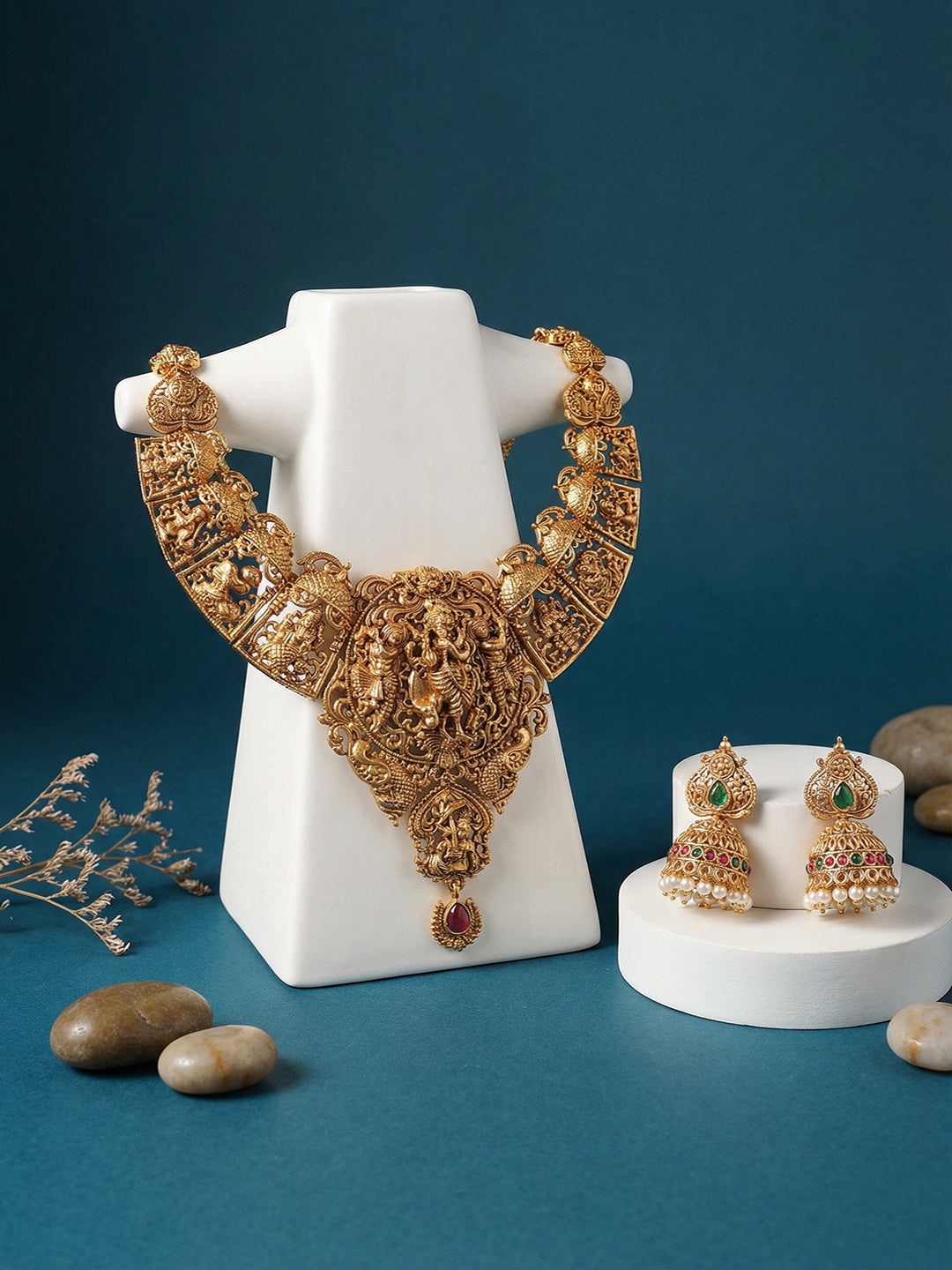 Gold Plated Vishnu Ji Dashavatar Temple Jewellery Set