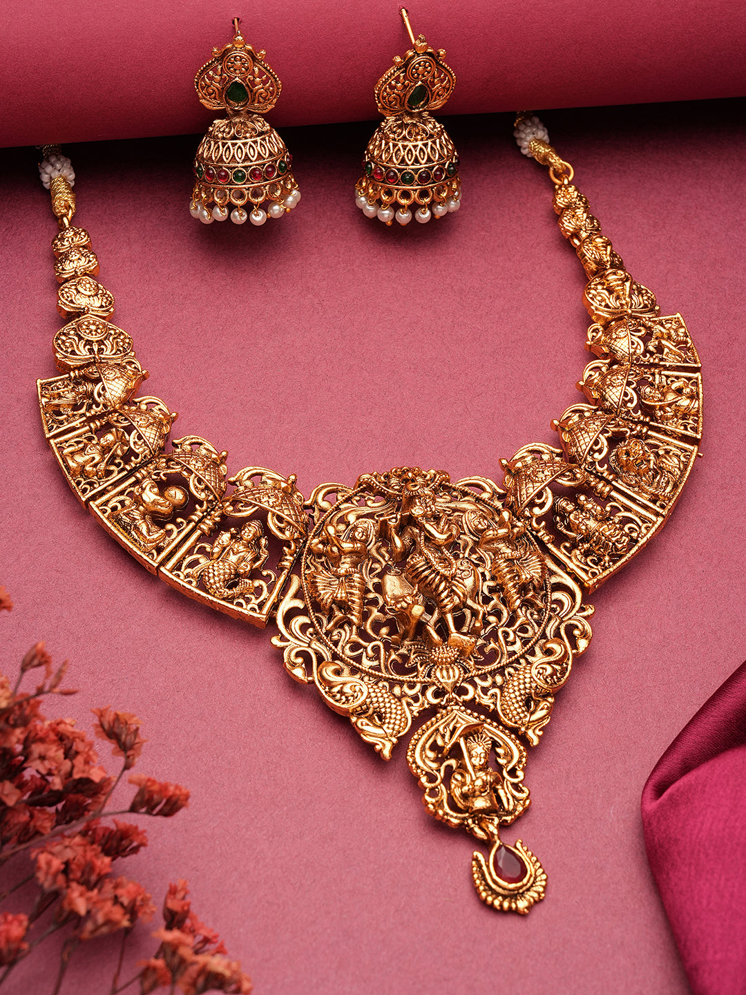 Gold Plated Vishnu Ji Dashavatar Temple Jewellery Set