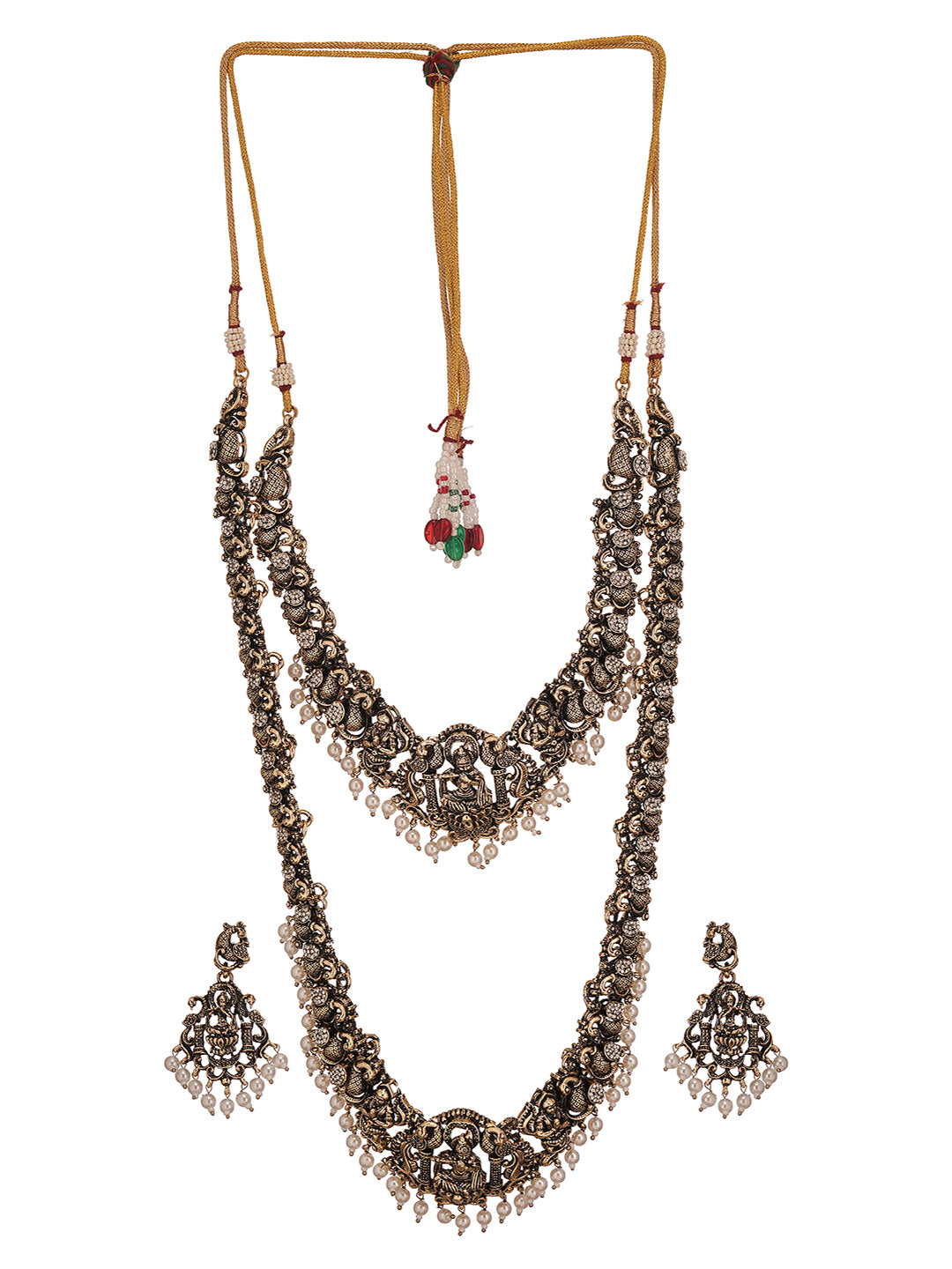 Combo Black Gold Victorian Zircon Temple Lord Krishna Jewellery Set