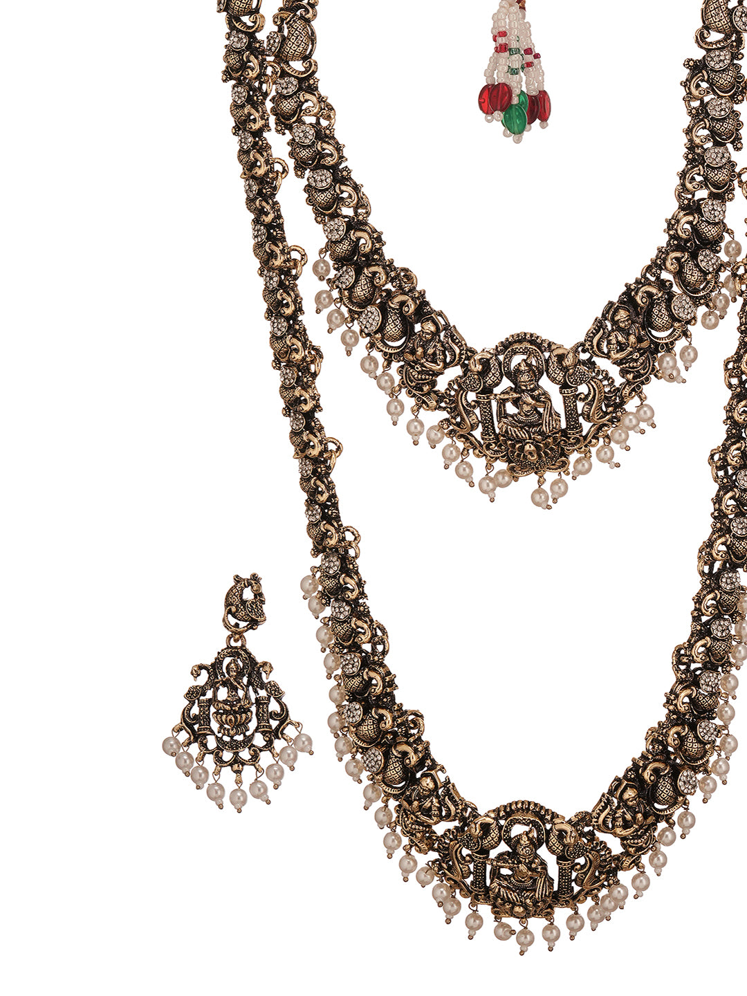 Combo Black Gold Victorian Zircon Temple Lord Krishna Jewellery Set