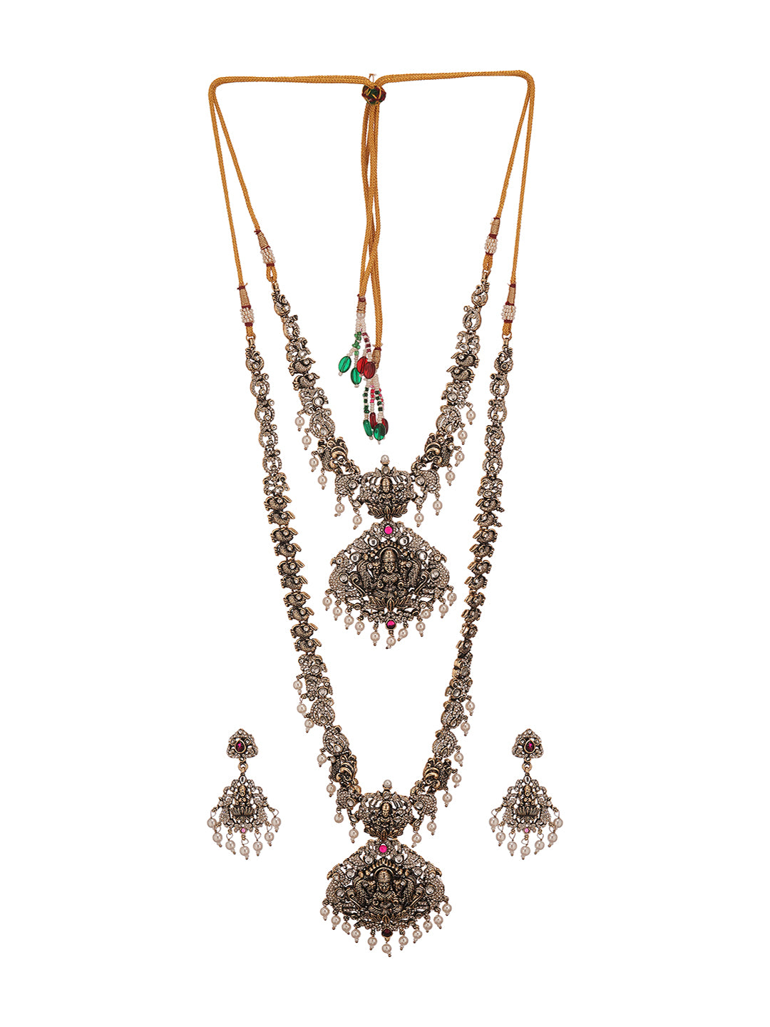 Combo Black Gold Victorian White Zircon Studded Temple Lakshmi Jewellery Set