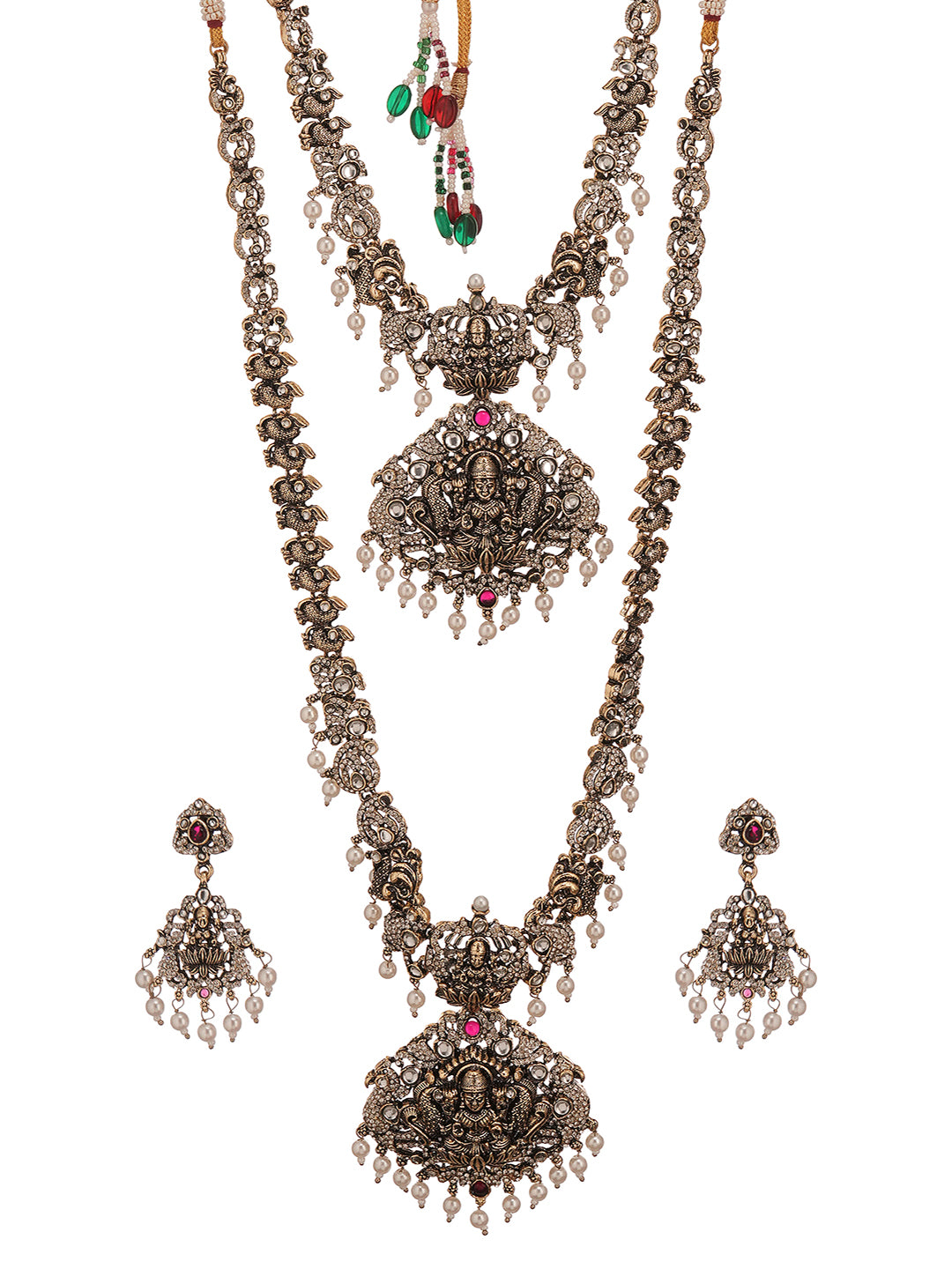 Combo Black Gold Victorian White Zircon Studded Temple Lakshmi Jewellery Set