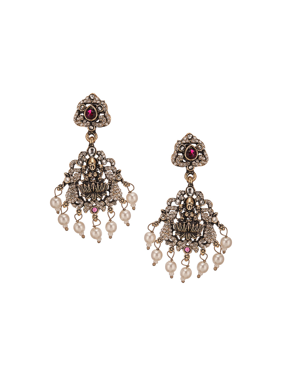 Combo Black Gold Victorian White Zircon Studded Temple Lakshmi Jewellery Set