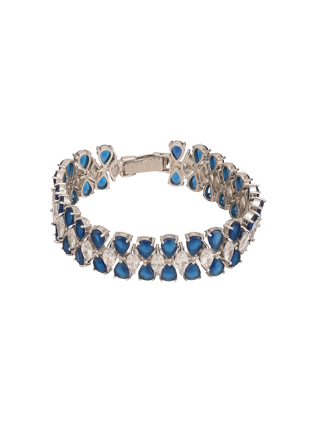 Silver Plated Blue AD Zircon Studded Tennis Wraparound Statement Bracelet