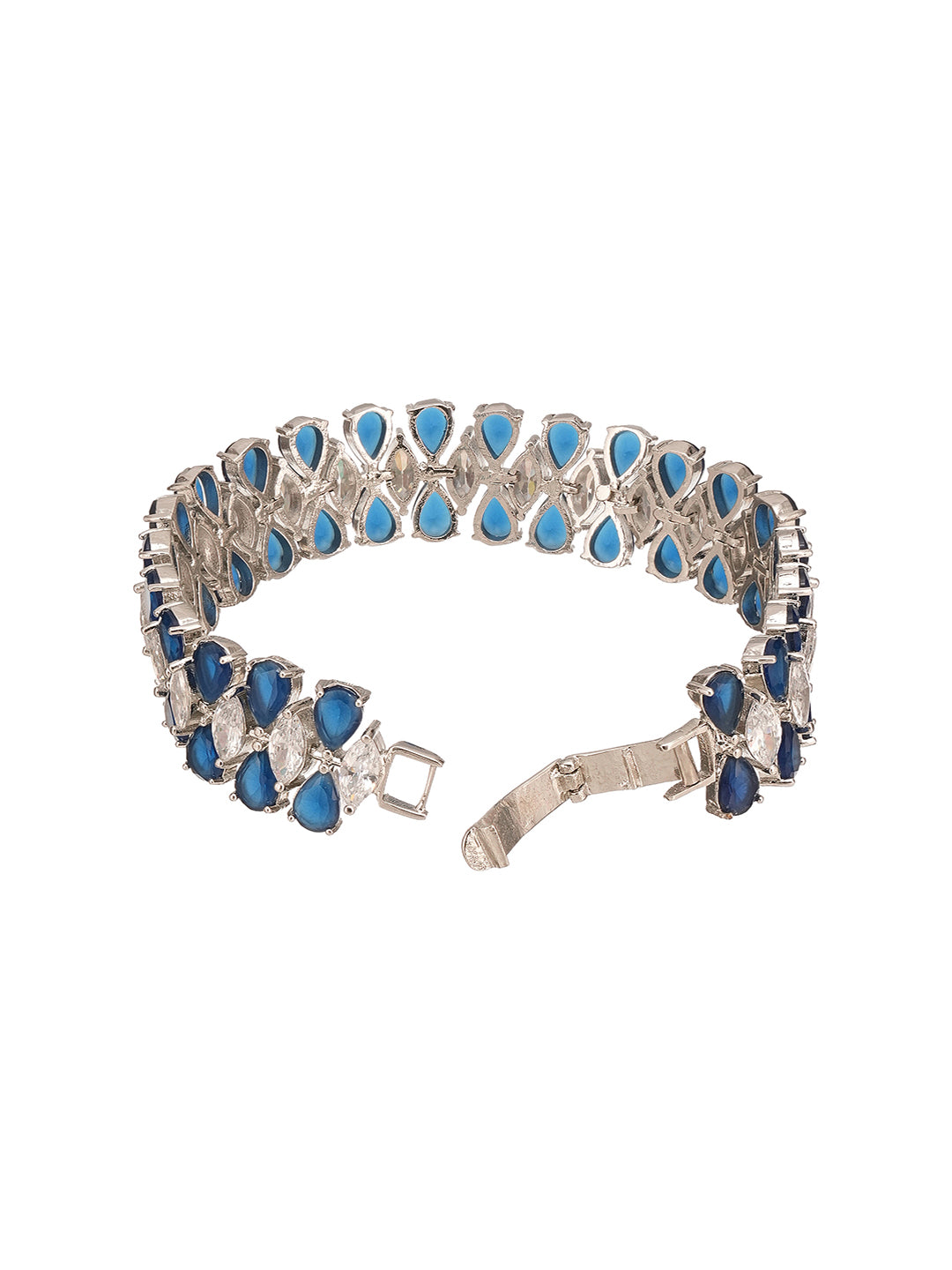Silver Plated Blue AD Zircon Studded Tennis Wraparound Statement Bracelet