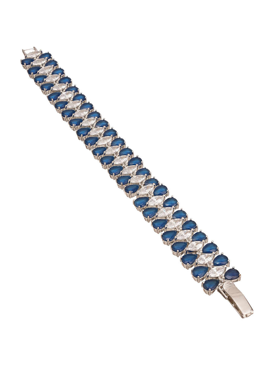 Silver Plated Blue AD Zircon Studded Tennis Wraparound Statement Bracelet