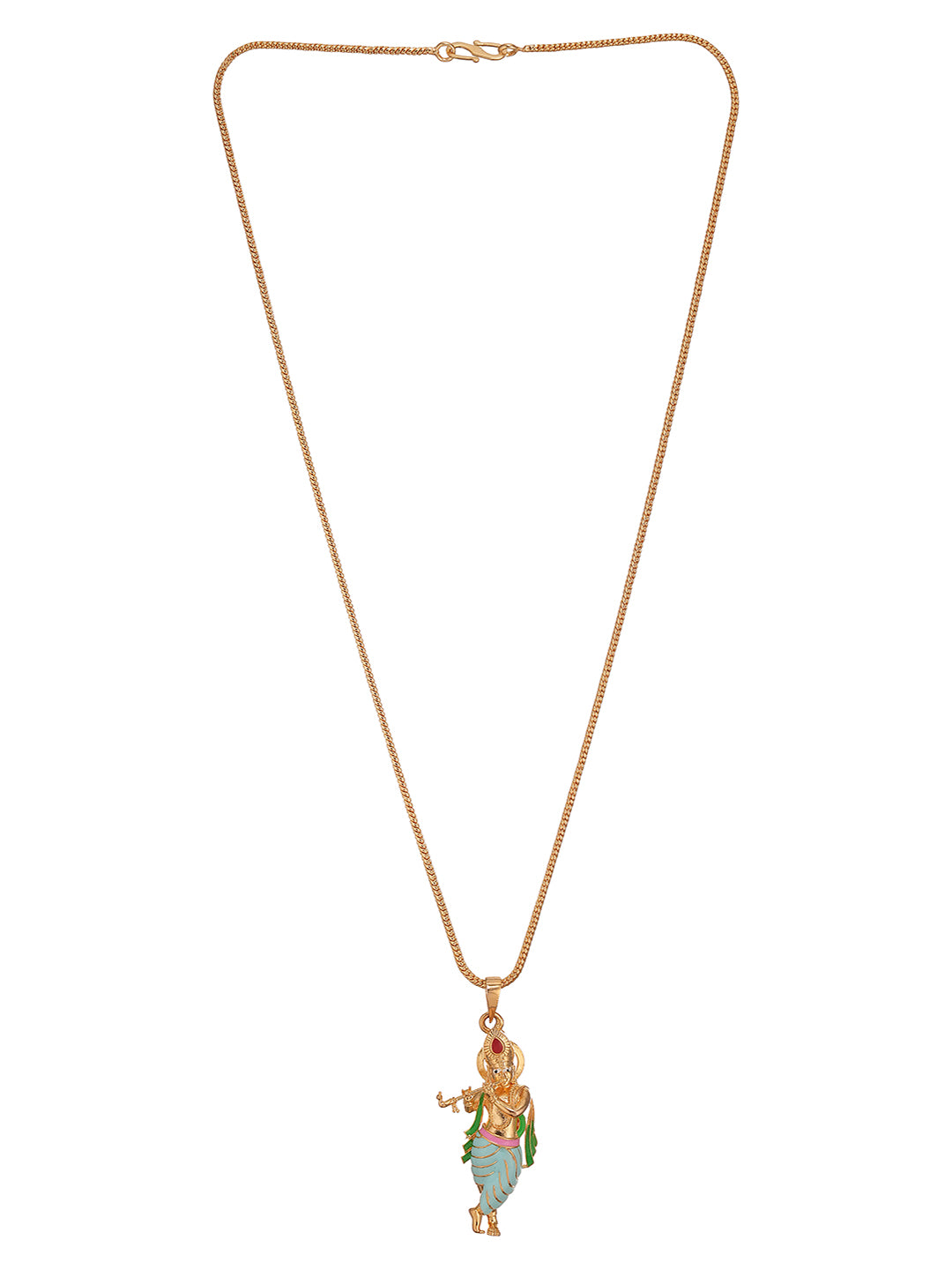 Gold Plated & Enamelled Minimal Lord Krishna Locket Necklace & Chain
