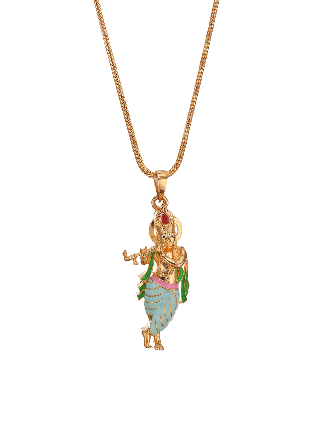 Gold Plated & Enamelled Minimal Lord Krishna Locket Necklace & Chain