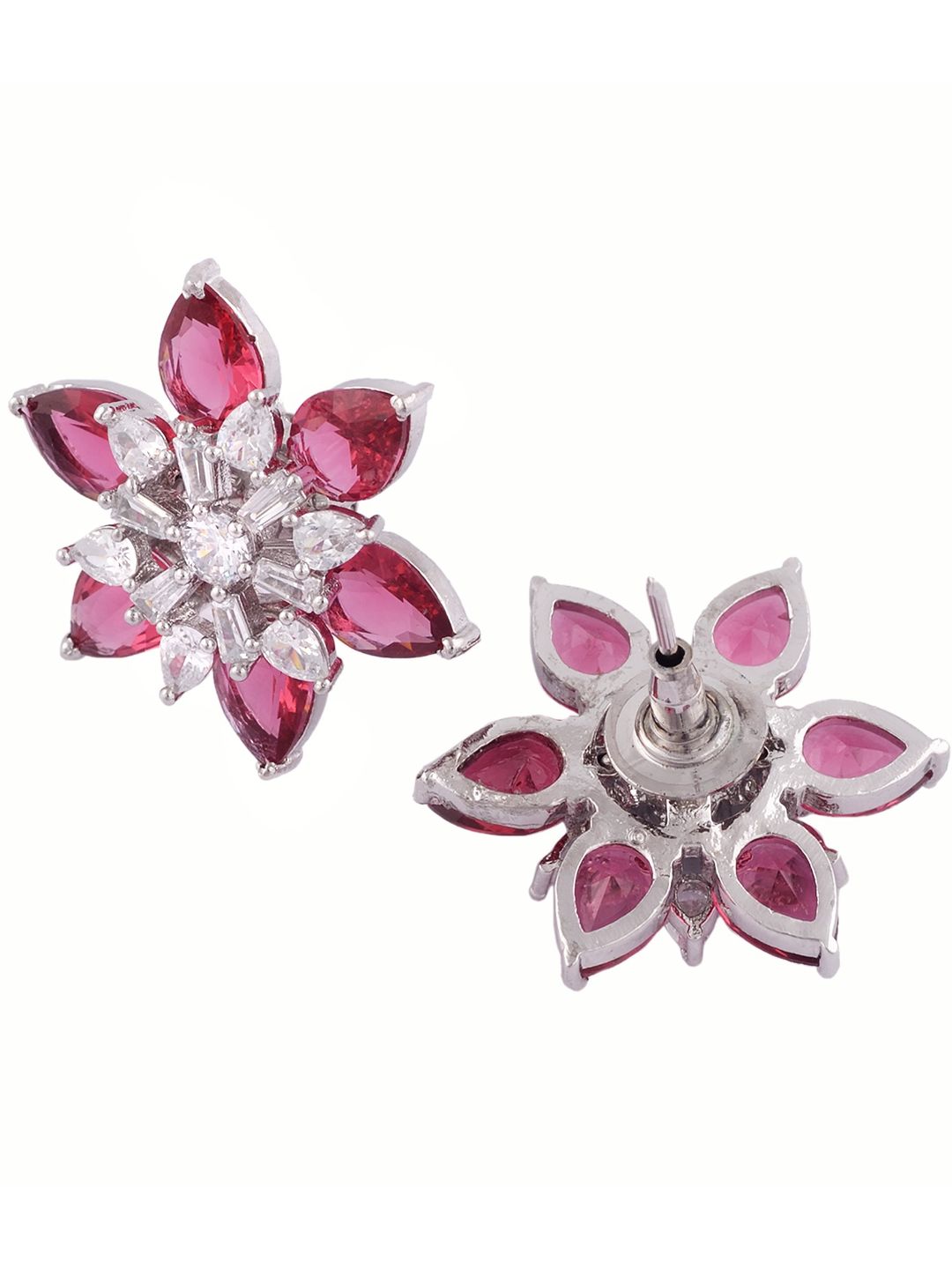 White Rhodium Ruby AD studded handcrafted Ear Ring