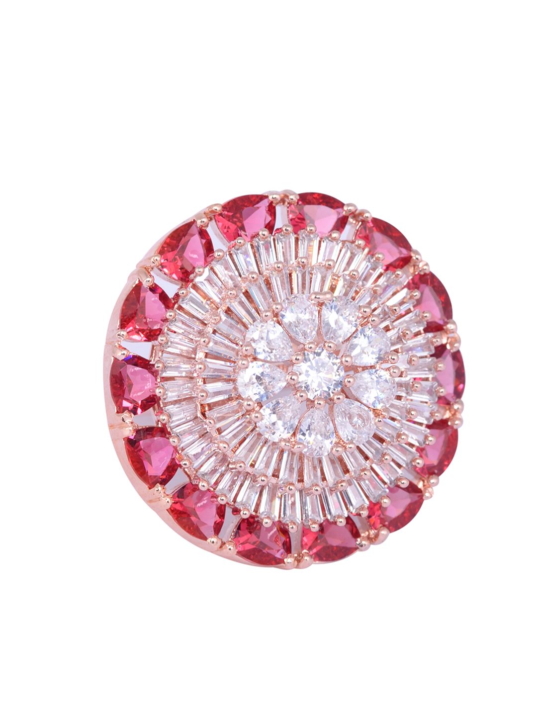 Rose Gold plated Ruby AD studded handcrafted adjustable Finger Ring