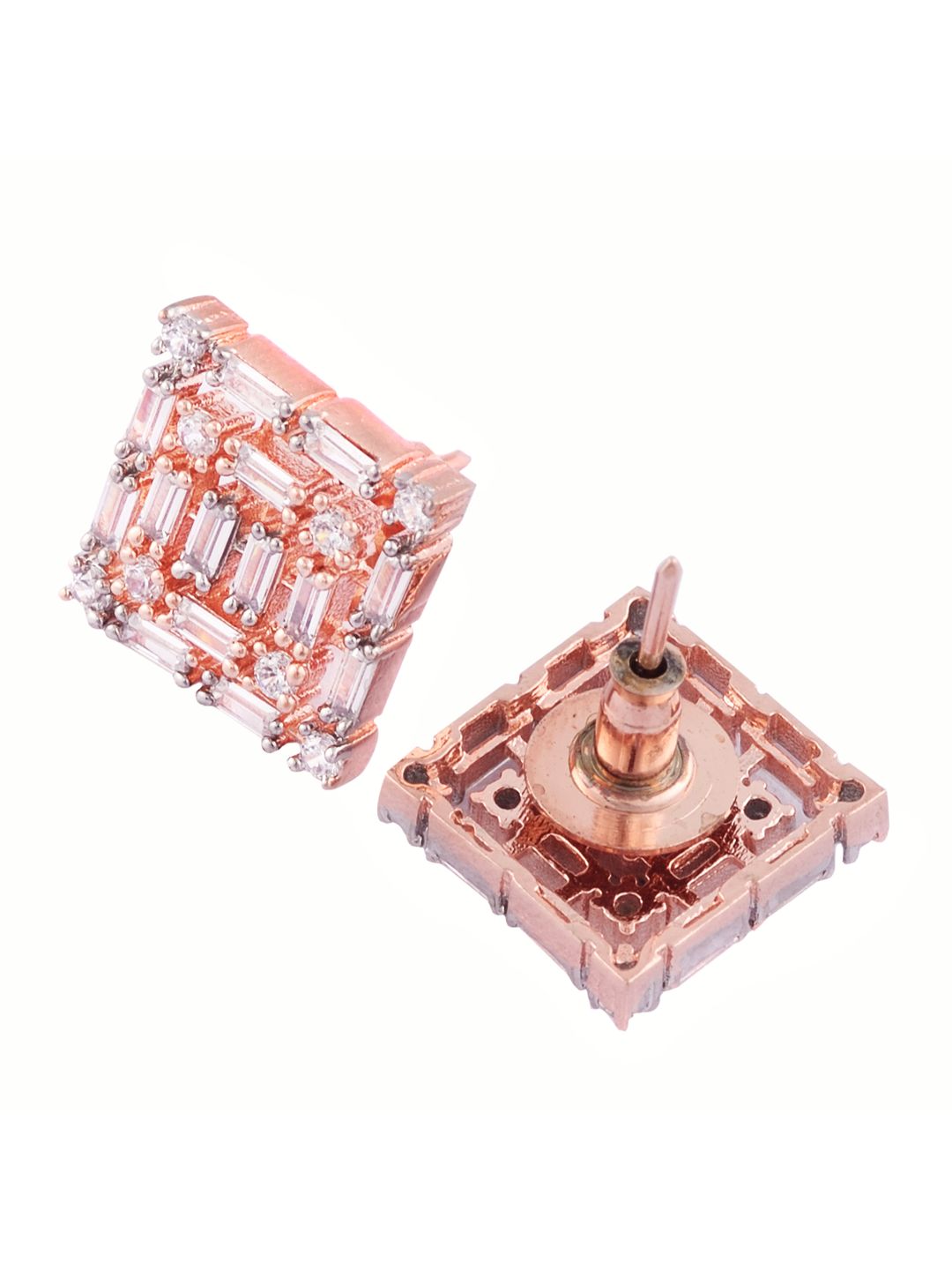 Rose Gold White AD studded handcrafted square Ear Ring