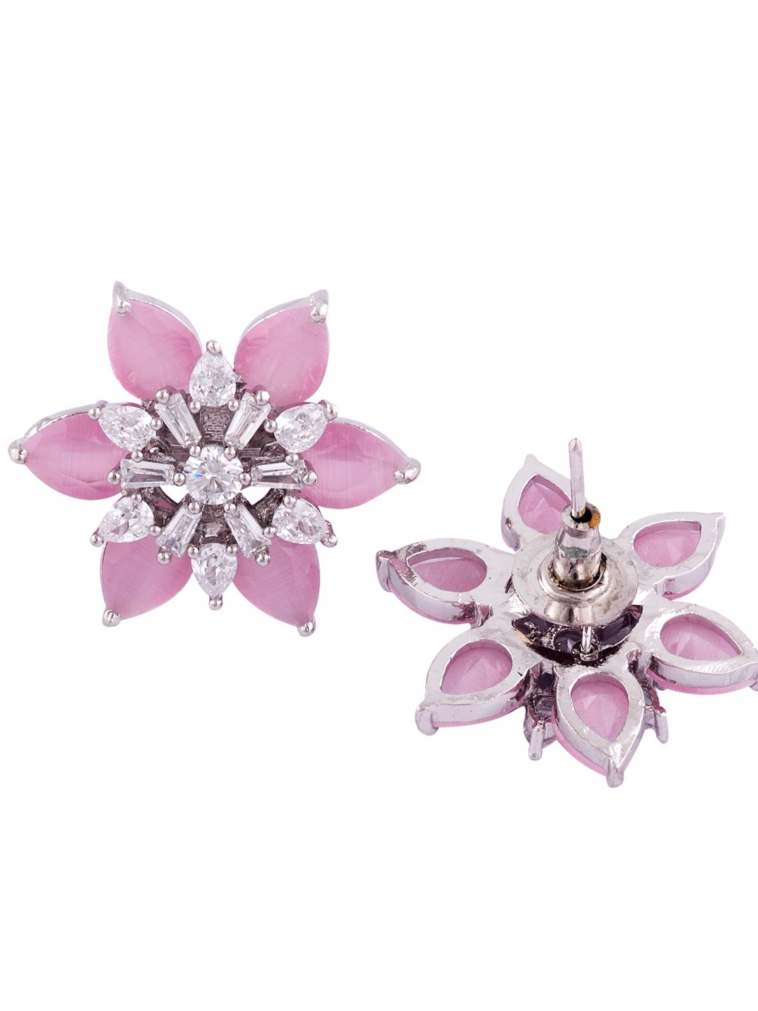 White Rhodium Pink AD studded handcrafted Ear Ring