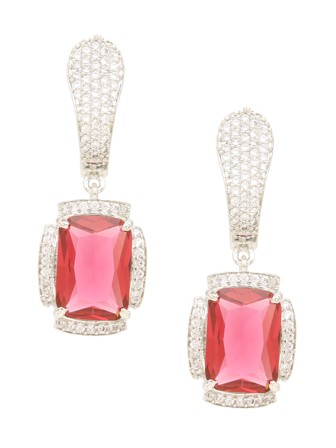 Silver-Plated Red AD studded Statement Hoop Earrings