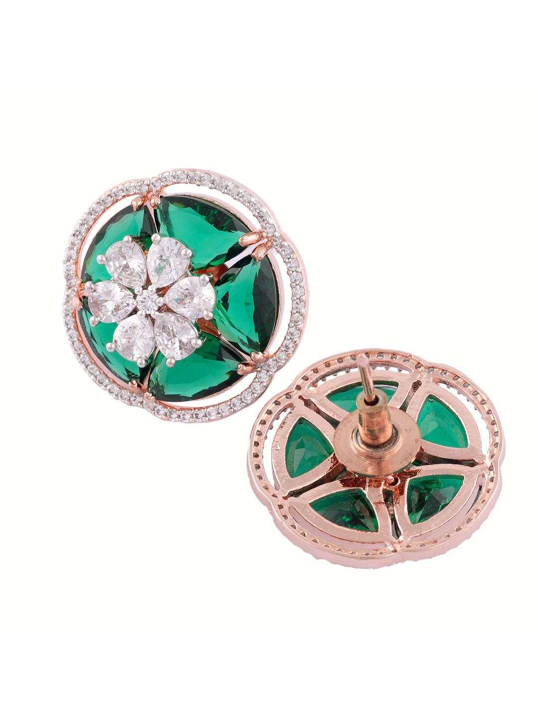 Rose Gold Green AD studded handcrafted Ear Ring