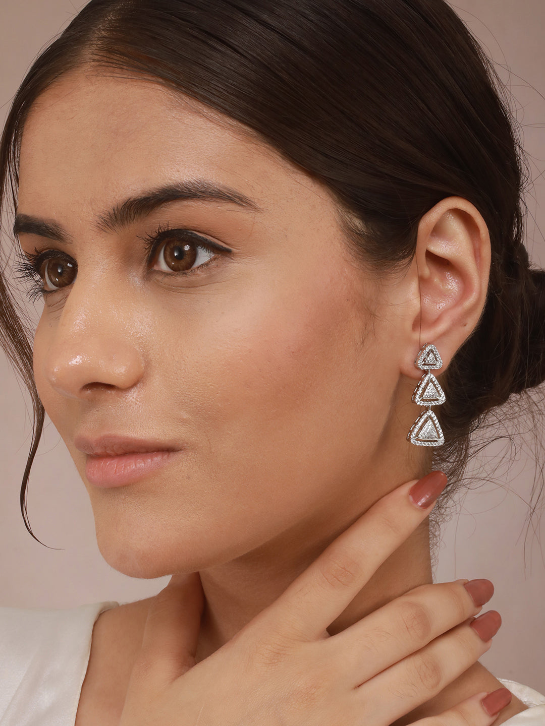 925 Sterling Silver Rhodium Plated CZ Pyramid Drop Earrings