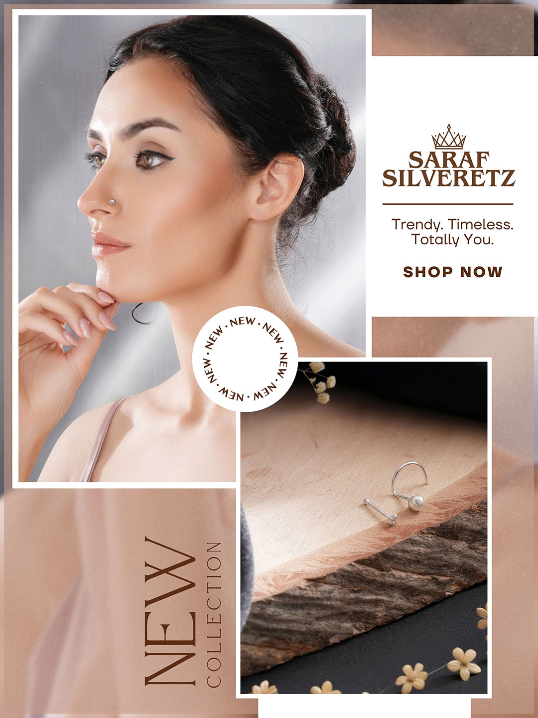 Combo of 2 Nose Pin 925 Sterling Silver AD & Pearl Studds Nose Pin