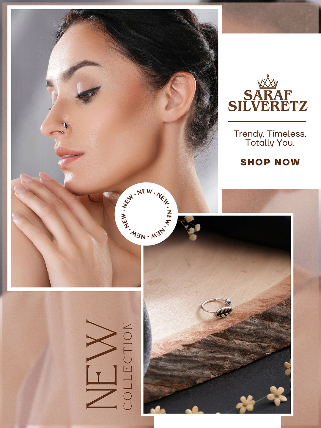 925 Sterling Silver Oxidised Leafy Nose Pin Studs For Women