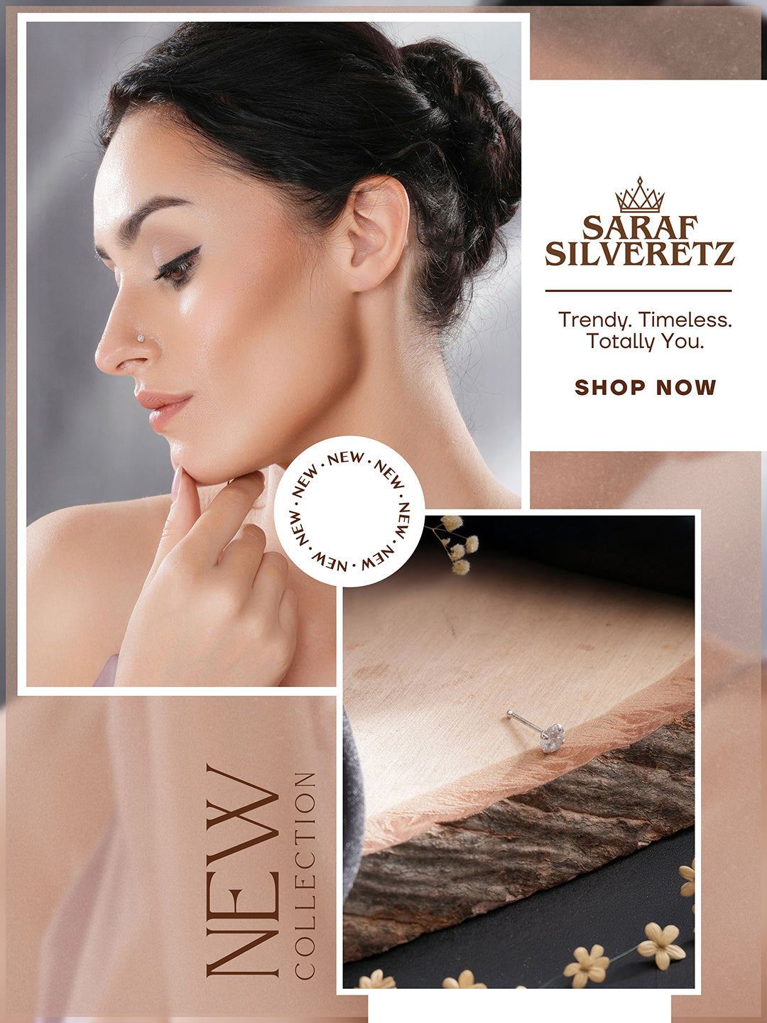 925 Sterling Silver Round AD Embellished Solitaire Shiny Nose Pin