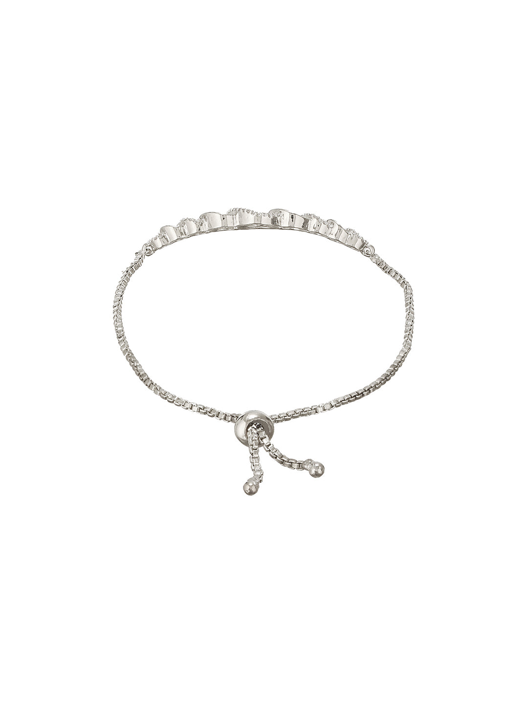 Rhodium Plated AD Studded Oval Link Adjustable Pull Chain Slider Bracelet