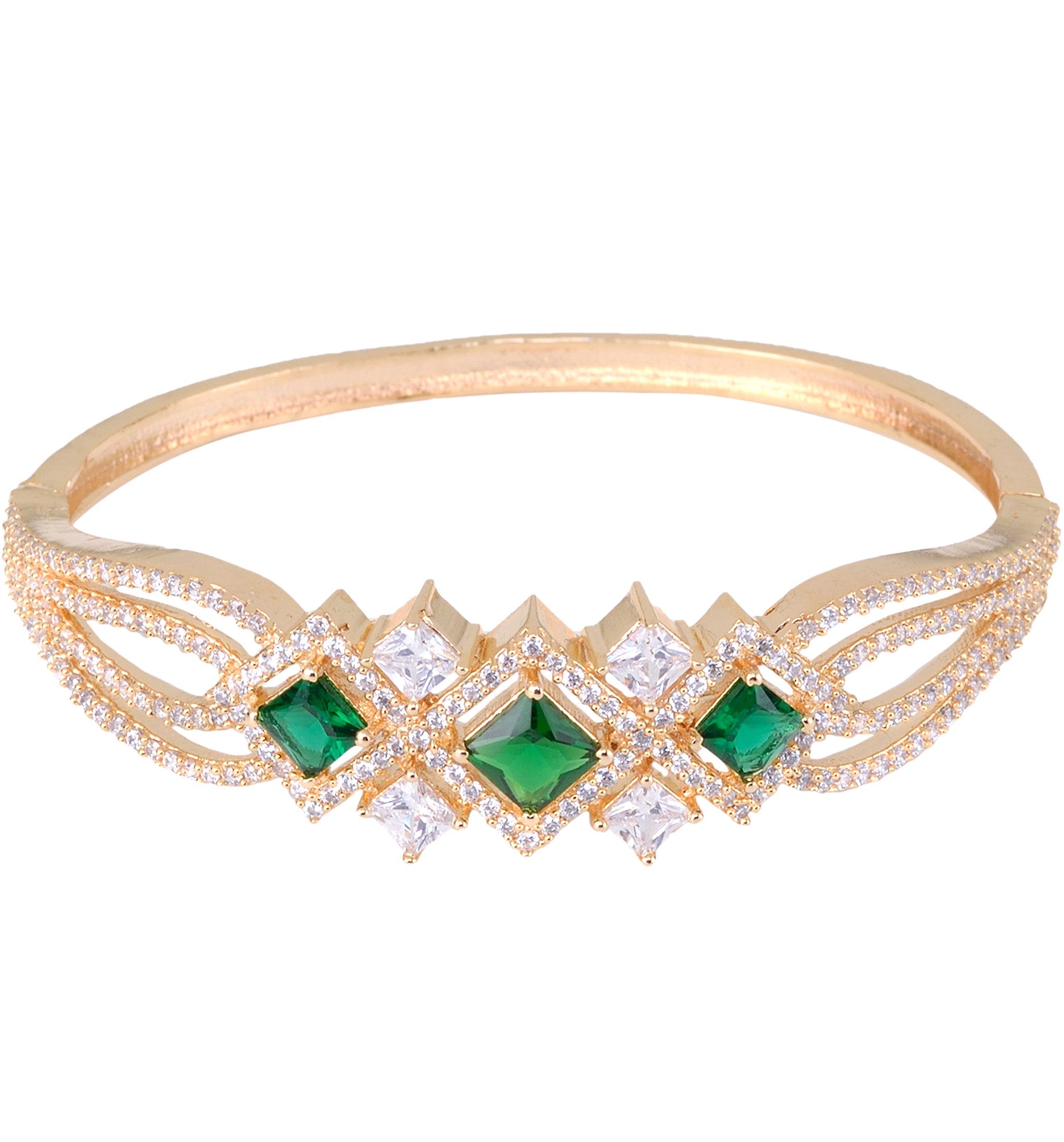 Gold plated Green AD studded handcrafted designer Bracelet for Women & Girls