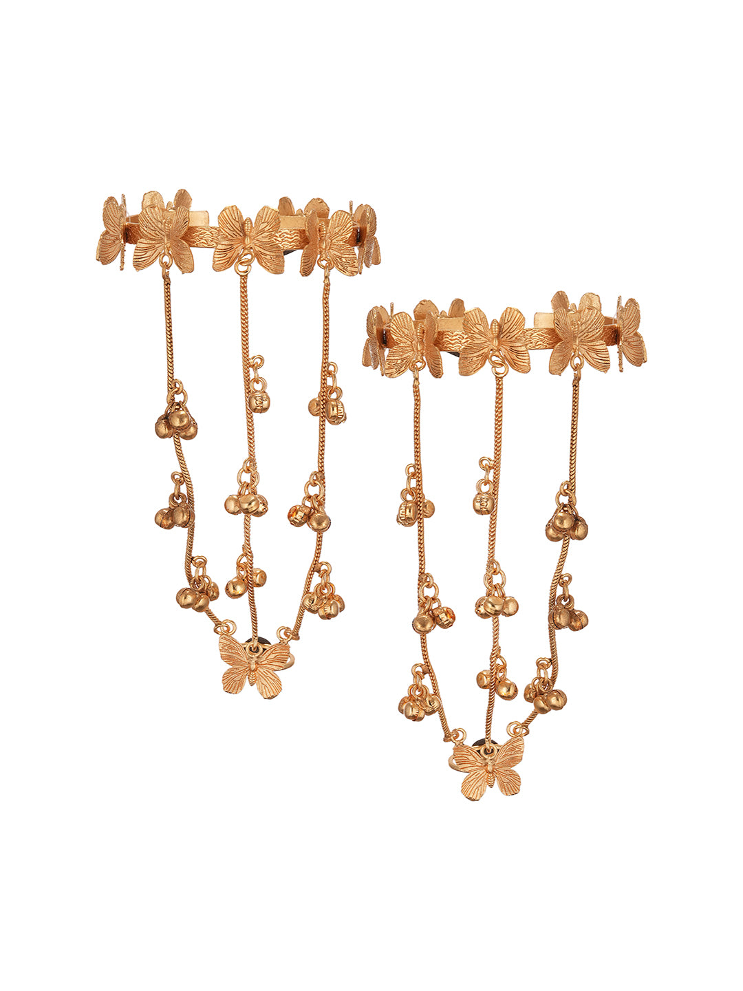 Set Of 2 22k Gold Plated Kashmiri Ghungroo Butterfly Bracelet Hathphool