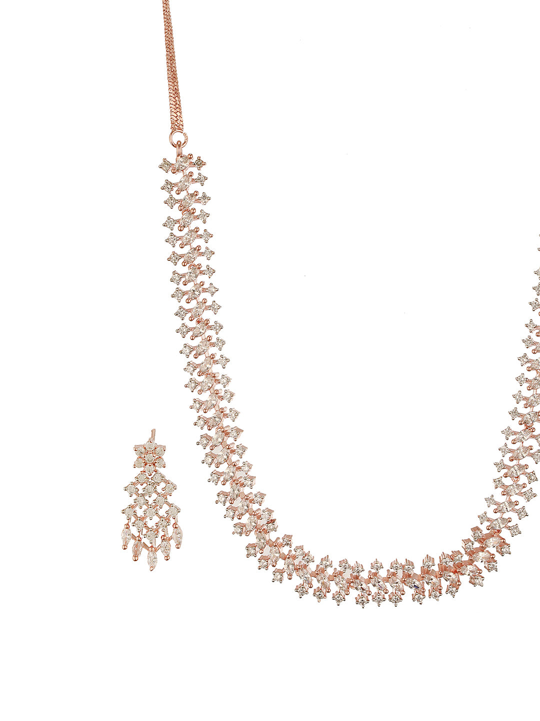 Rose Gold Plated Cubic Zircon Studded Statement Choker Necklace Jewellery Set