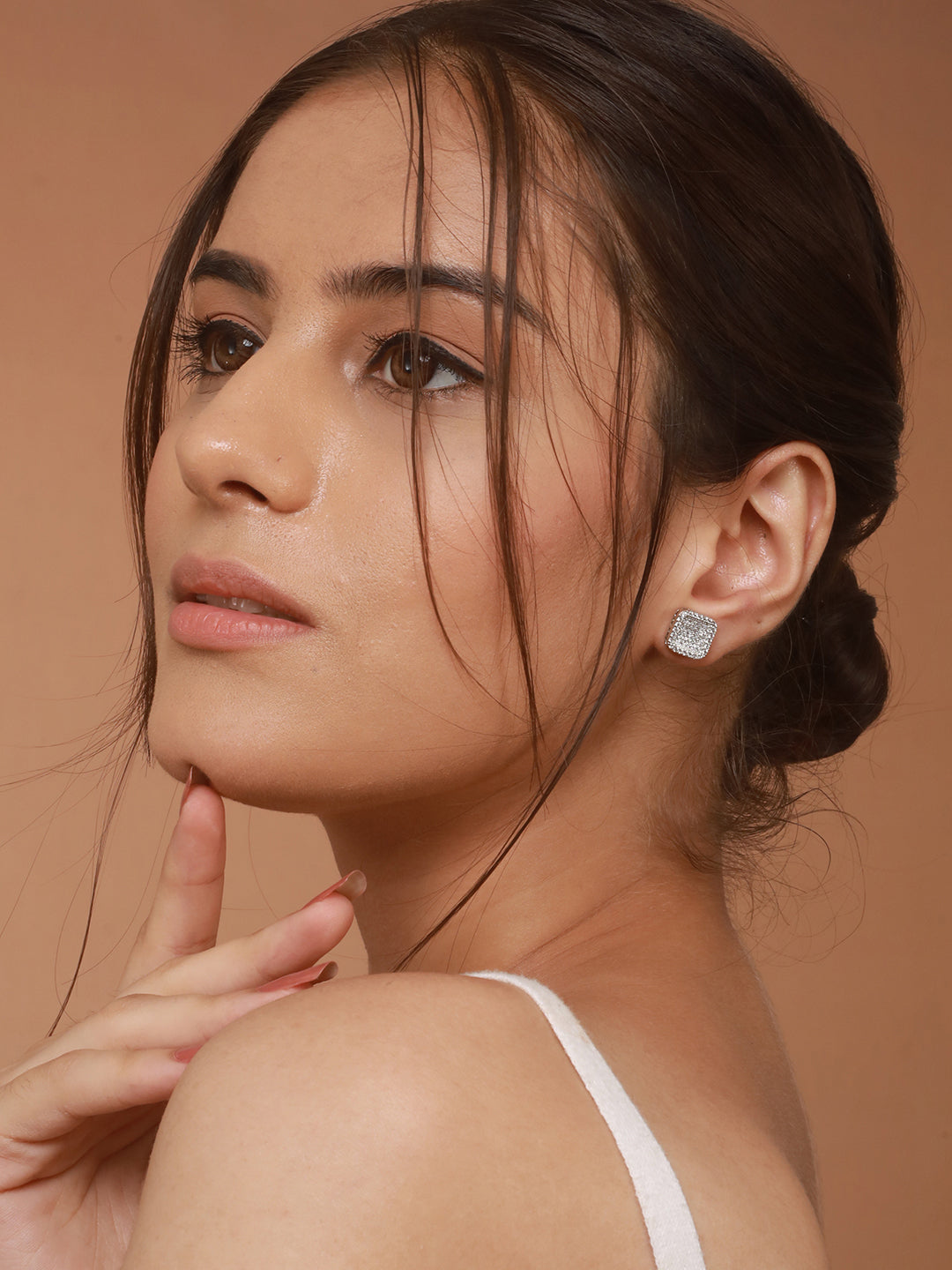 925 Sterling Silver Cubic Zirconia Square Studds Earrings