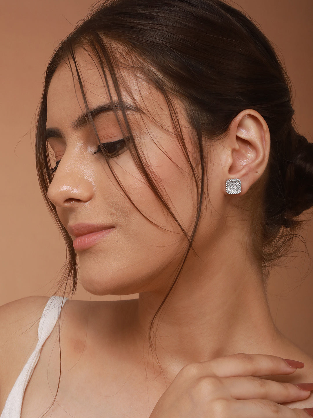 925 Sterling Silver Cubic Zirconia Square Studds Earrings